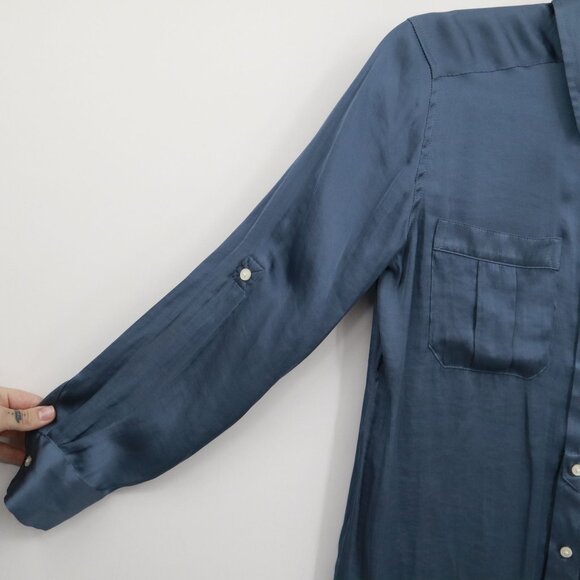 Banana Republic Satin Shirt Women SP Blue Prep Polished Classic Academia Career - Picture 5 of 16